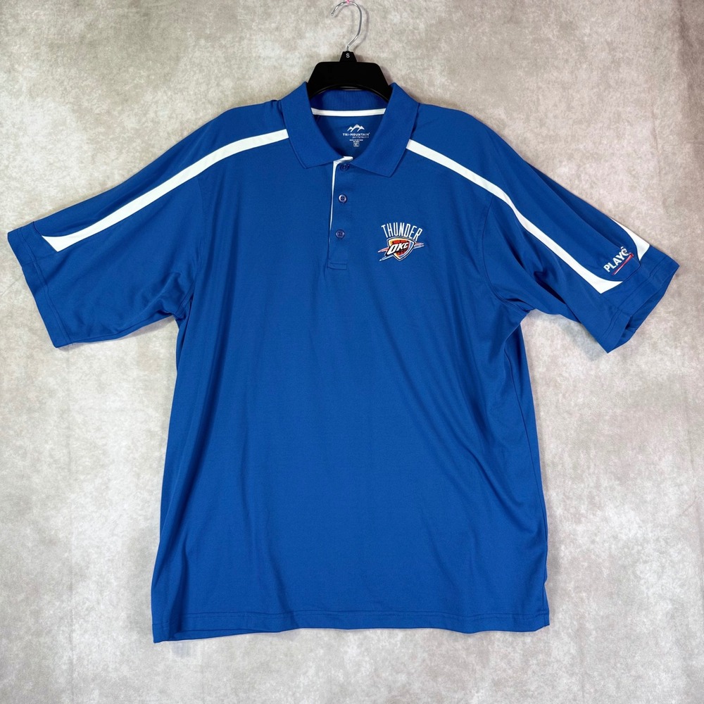 OKC Thunder Tri-Mountain Polo Shirt Men XL Blue NBA Playoffs Performance Gameday